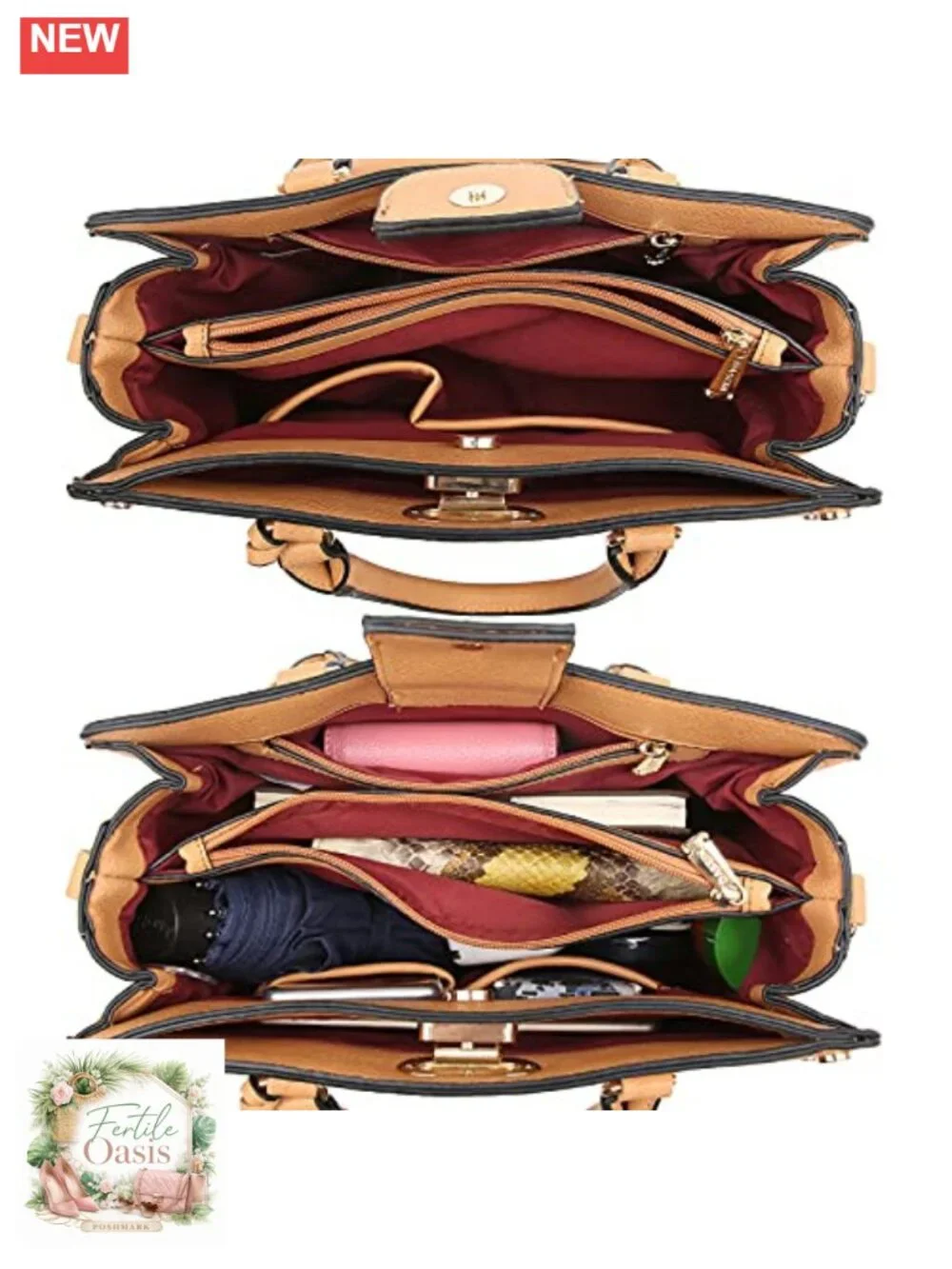 Women's Vegan Leather Satchel Tote 2 Piece Set with Matching Clutch